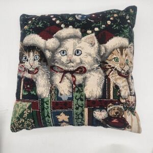 Christmas Kittens Santa Hats Throw 17" x 17" Pillow Decor‎ Festive Home Accent